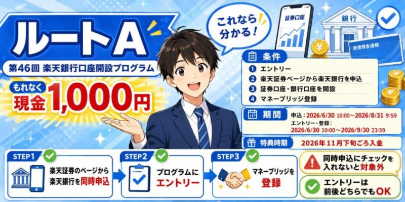 ルートA|第46回 楽天銀行口座開設プログラム(現金1,000円)