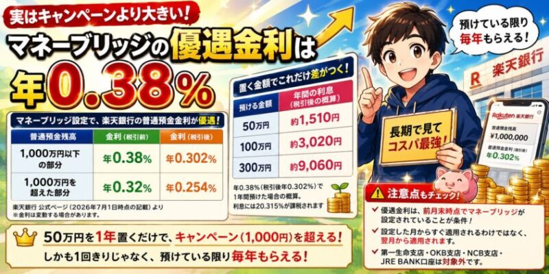 実はキャンペーンより大きい|マネーブリッジの優遇金利は年0.38%