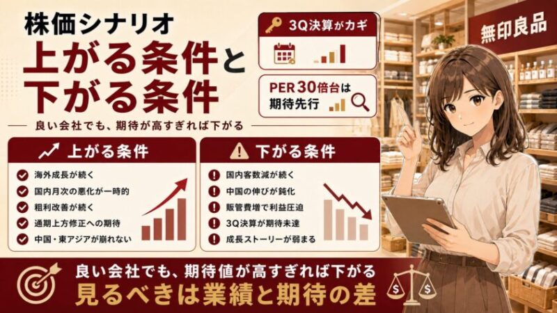良品計画の株価シナリオ：上がる条件と下がる条件