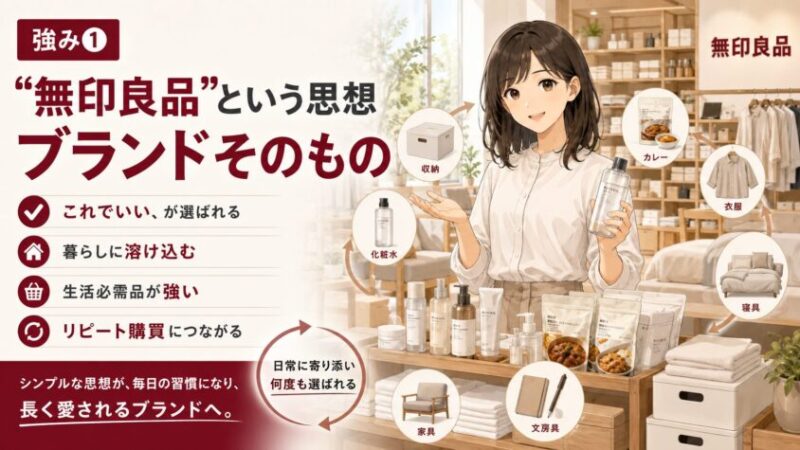 良品計画の強み①：「無印良品」という思想がブランドそのものになっている