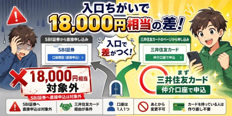 SBI証券から直接申し込むと、18,000円相当が対象外になります