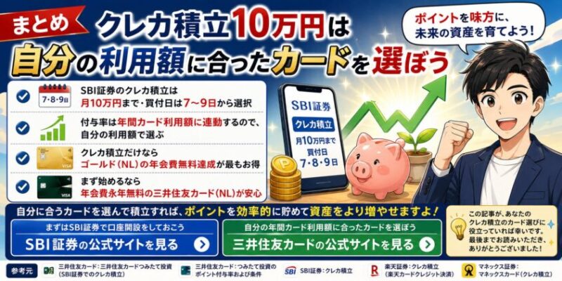 まとめ クレカ積立10万円は自分の利用額に合ったカードを選ぼう
