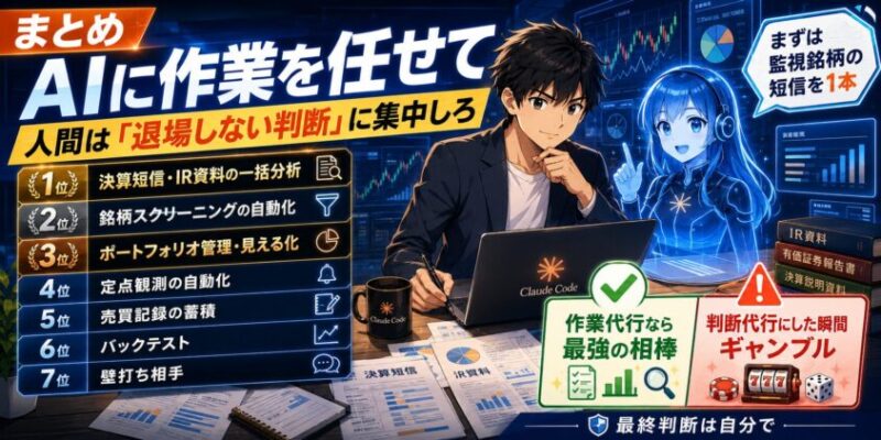 まとめ｜AIに作業を任せて、人間は「退場しない判断」に集中しろ