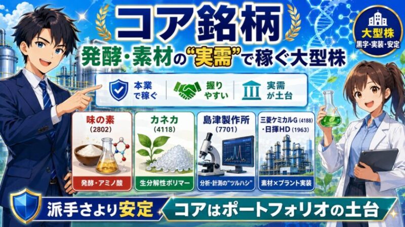 コア銘柄：発酵・素材の&ldquo;実需&rdquo;で稼ぐ大型株
