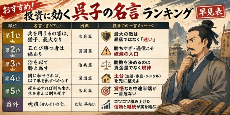 【おすすめ】投資に効く呉子の名言ランキング早見表