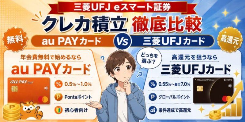 三菱UFJ eスマート証券のクレカ積立を徹底比較【au PAYカード vs 三菱UFJカード】