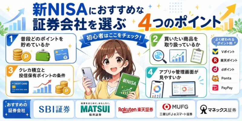 新NISAにおすすめな証券会社を選ぶ4つのポイント