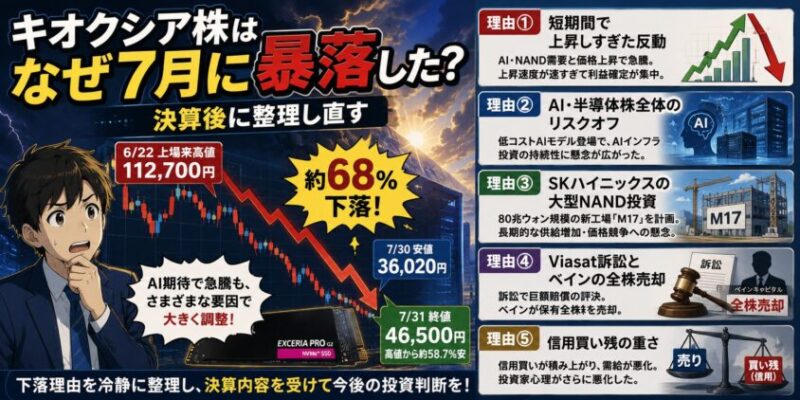 キオクシア株はなぜ7月に暴落した?決算後に整理し直す