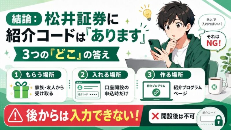 結論：松井証券に紹介コードは「あります」｜3つの「どこ」の答え