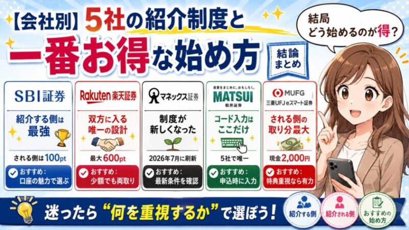 【会社別】5社の紹介制度と「一番お得な始め方」