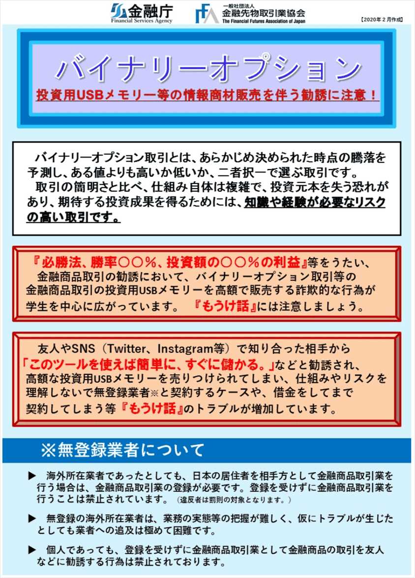 金融庁からのバイナリーオプションに関する注意喚起