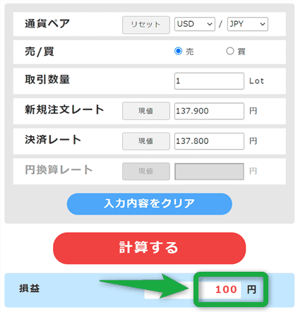 ヒロセ通商のロット計算ツール