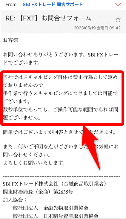 SBI FXトレードの公式サポートからの回答