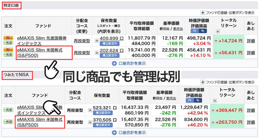 特定口座とつみたてNISAは管理が別