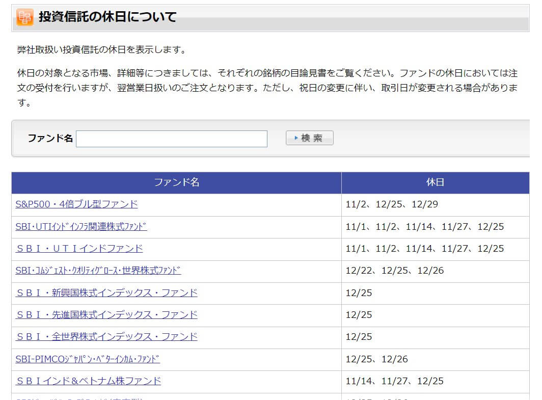 投資信託休業日